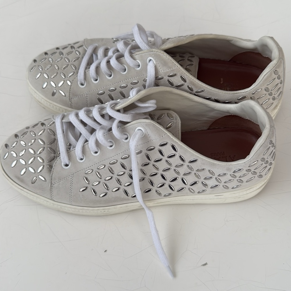 NIB Alaia White Lace-Up Sneakers with metal stud  Design - Picture 2 of 7